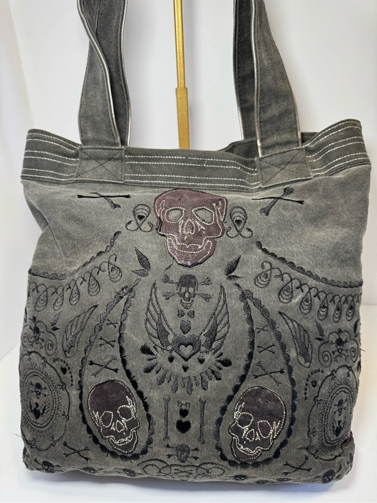 Loungefly Handbags - Loungefly Dia De Los Muertos (Sugar Skull) Embroidered Denim Tote Bag